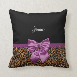 Almofada Na moda Leopard Imprima Arco e nome roxo elegantes
