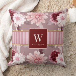Almofada Na moda Monograma Palha Floral Magenta Cor-de-rosa