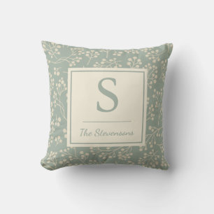 Almofada Na moda Sage Floral Pattern Farmhouse Monogrammed