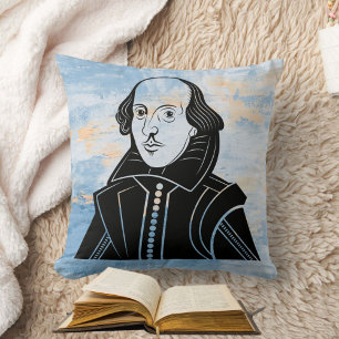 Almofada Na moda Shakespeare Blue White Dourado Watercolor