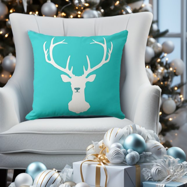 Almofada Na moda Turquoise White Tail Deer Head Silhoule (Criador carregado)