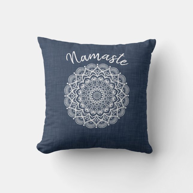 Almofada Namaste Mandala Marinho Azul Moderno (Frente)