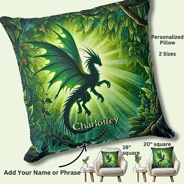 Almofada Name, Fantasy Dragon Flying in Green Light Rays (Criador carregado)