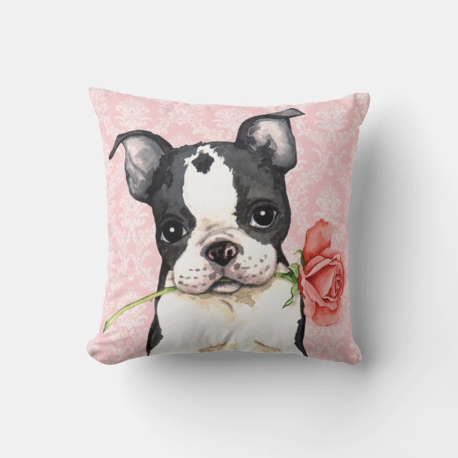 Almofada Namorados Rosa Boston Terrier (Frente)
