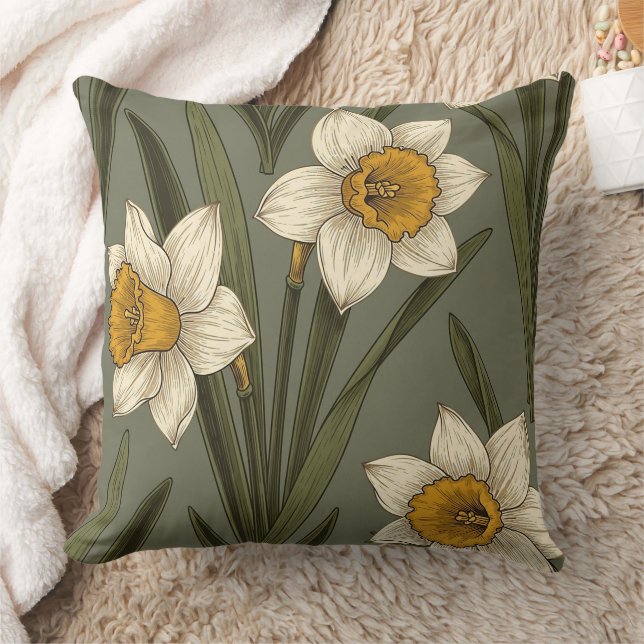 Almofada Narciso Floral Botânico Amarelo de Primavera (Cobertor)