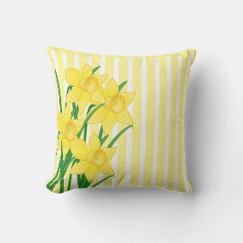 Almofada Narcisos de estilo primavera em listras amarelas e