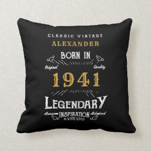 Almofada Nascer de aniversário de 80 1941 Retro Black Pers