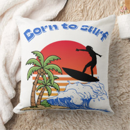 Almofada Nascido para surfar surfista do pôr do sol retrô