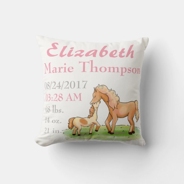 Almofada Nascimento equestre do anúncio do bebê do amor do (Frente)