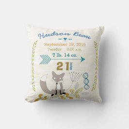 Almofada Nascimento Stats Baby Boy Woodland Cria Raposa