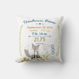 Almofada Nascimento Stats Baby Boy Woodland Cria Raposa