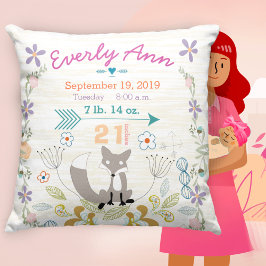 Almofada Nascimento Stats Baby Girl Woodland Cria Raposa