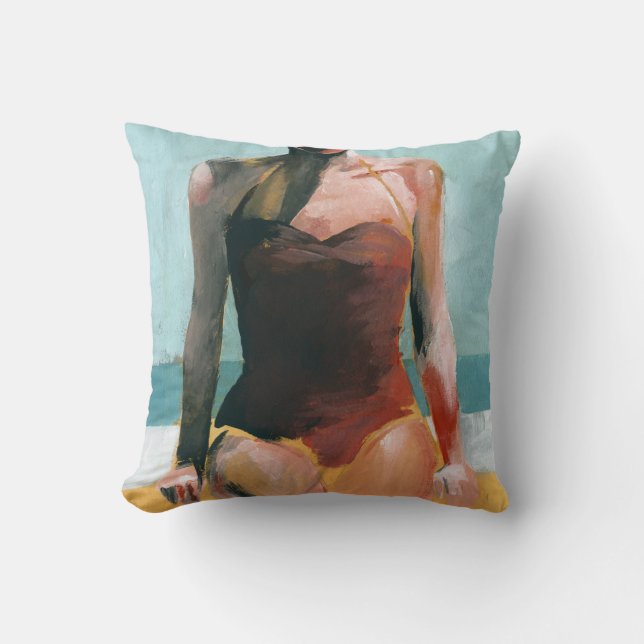 Almofada Natação de vindima - maiô vermelho (Frente)