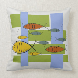 Almofada Natação retro moderna dos peixes do meio século