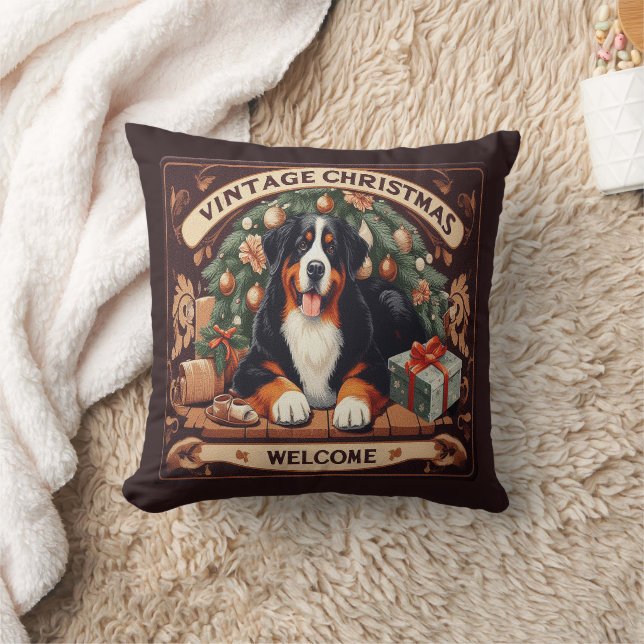 Almofada Natais vintages Bernese Mountain Dog Bem-vindo (Cobertor)