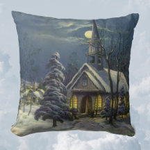 Natais vintages, Igreja de inverno na neve com lua