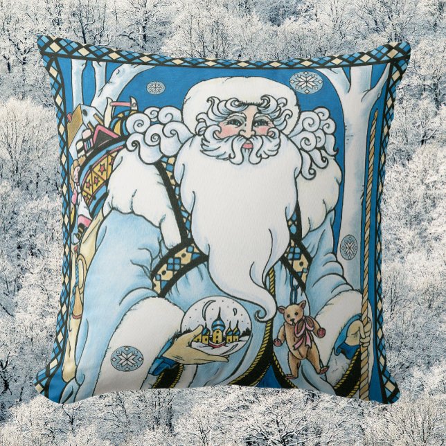 Almofada Natais vintages, Papai Noel Azul com neve (Criador carregado)