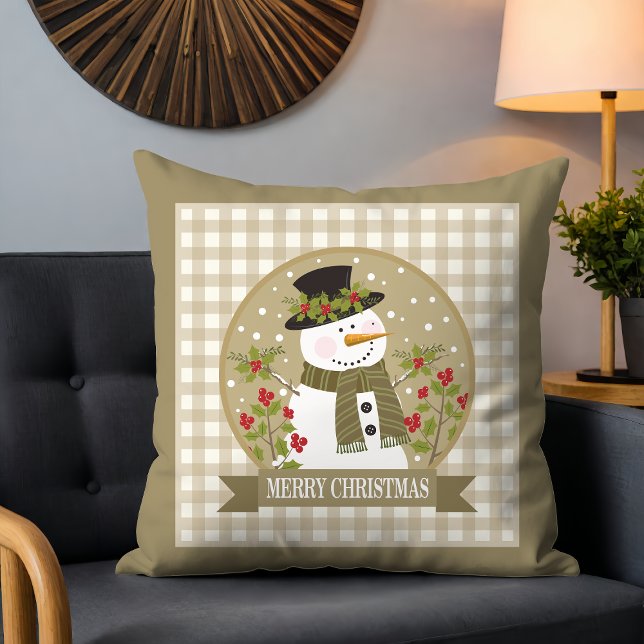 Almofada Natal Alegre Papai Noel Gingham Azevinho (Criador carregado)