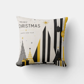Almofada Natal Amarelo Preto e Branco Moderno