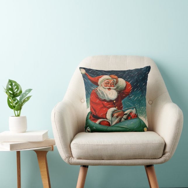 Almofada Natal Antigo, Papai Noel em um Carro Fofo (Cadeira)
