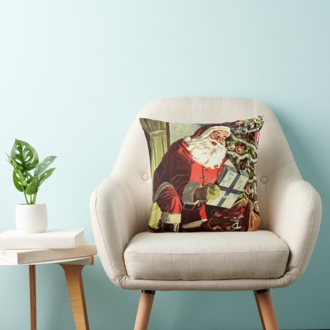 Almofada Natal Antigo, Papai Noel Retrô com Presentes (Cadeira)