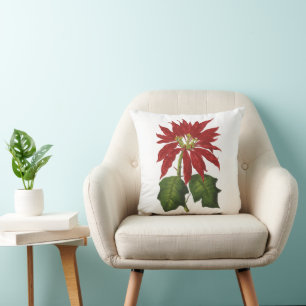 Almofada Natal Antigo, Planta de Inverno Poinsettia Vermelh