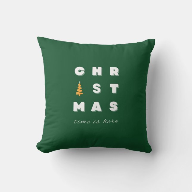Almofada Natal, Arte de Natal Verde, Férias (Frente)