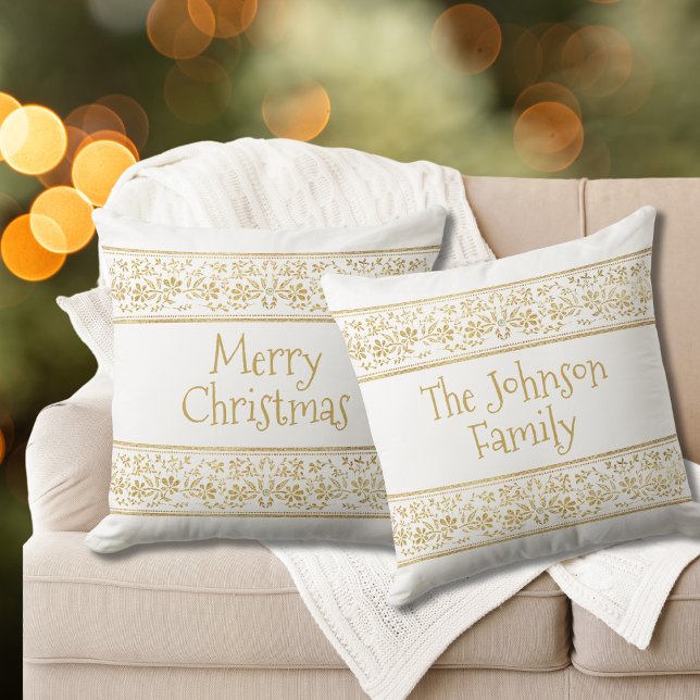 Almofada Natal Branco & Dourado Glam (Criador carregado)