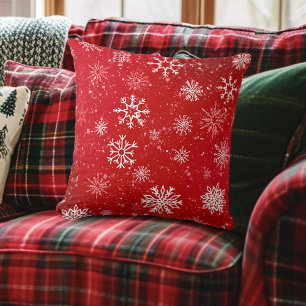 Almofada Natal Branco Festivo Rubi Vermelho com Flocos de N