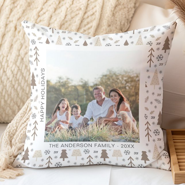 Almofada Natal da família moderna (Modern Christmas Holidays Personalized Photo Throw Pillow by MINTIC DESIGN STUDIO)