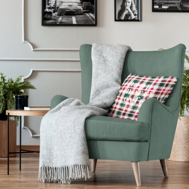 Almofada Natal da Xadrez moderna | Feliz Feliz de alegria (Criador carregado)