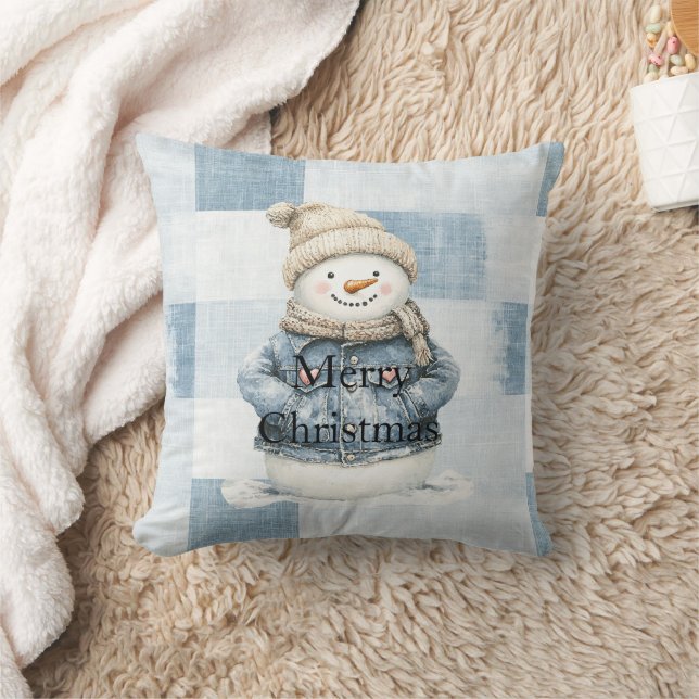 Almofada Natal de Boneco de Neve de Ganga Azul Falsa (Cobertor)
