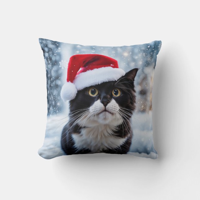 Almofada Natal de gato preto e branco (Frente)