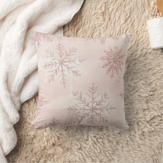 Almofada Natal de Inverno com Floco de Neve Rosa em Aquarel