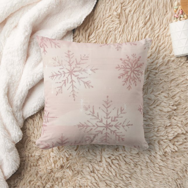 Almofada Natal de Inverno com Floco de Neve Rosa em Aquarel (Cobertor)