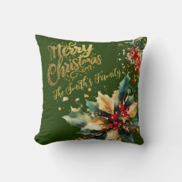 Almofada Natal de Script Dourado da Família Elegante Vermel