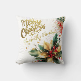 Almofada Natal de Script Dourado da Família Elegante Vermel