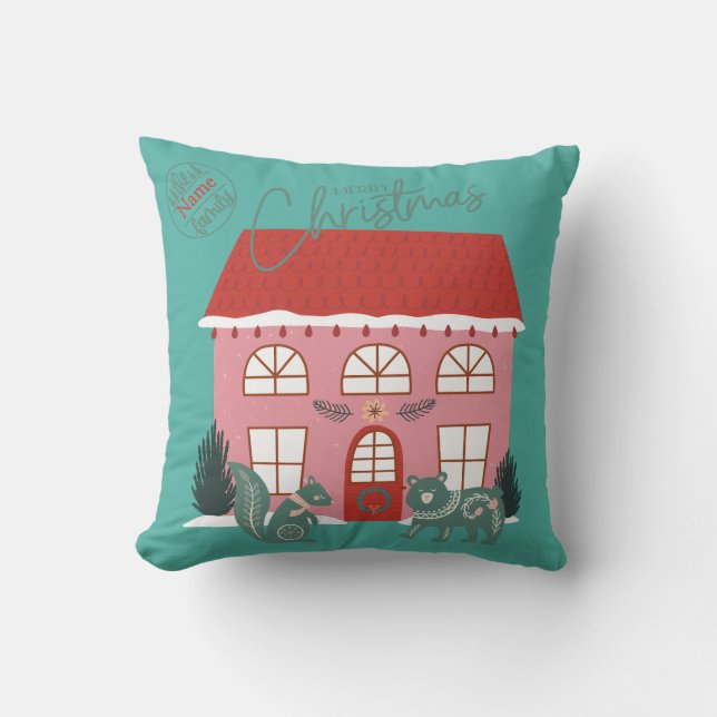 Almofada Natal, Design Escandinavo - Nome Personalizado  (Frente)