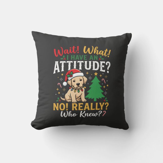 Almofada Natal Divertido Cão Atitude Feriado (Frente)