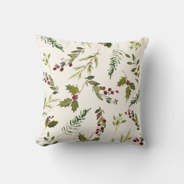 Almofada Natal do Elegante Winter Holly Berry Greenery (Frente)