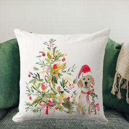 Almofada Natal do Retriever de Ouro de Aquarela