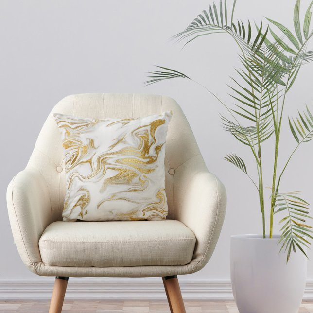 Almofada Natal Dourado e elegante do mármore branco (Criador carregado)