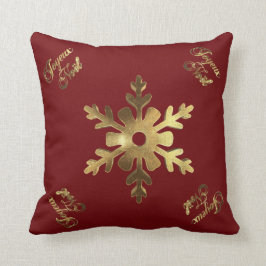 Almofada Natal Dourado vermelho do floco de neve francês de