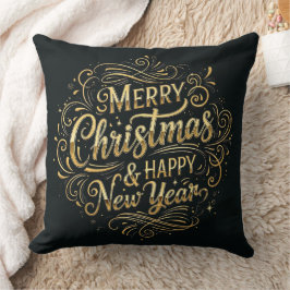 Almofada Natal e Feliz ano novo alegres e Dourados