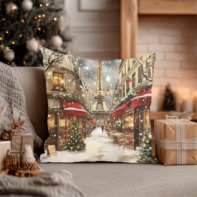 Almofada Natal Elegante em Paris Férias  (Elegant Christmas in Paris Holiday Throw Pillow)