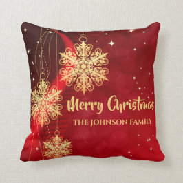 Almofada Natal Elegante, Vermelho e Dourado Floco de Neve 