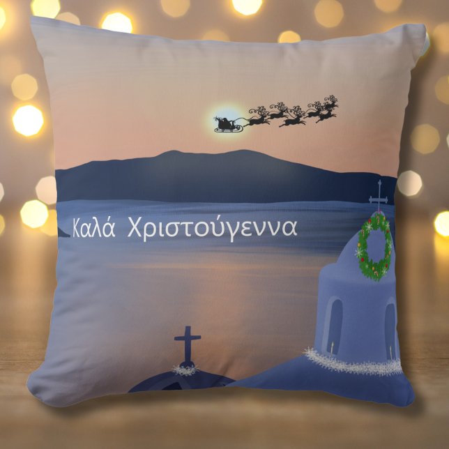 Almofada Natal em Santorini, Grécia com Papai Noel (Criador carregado)
