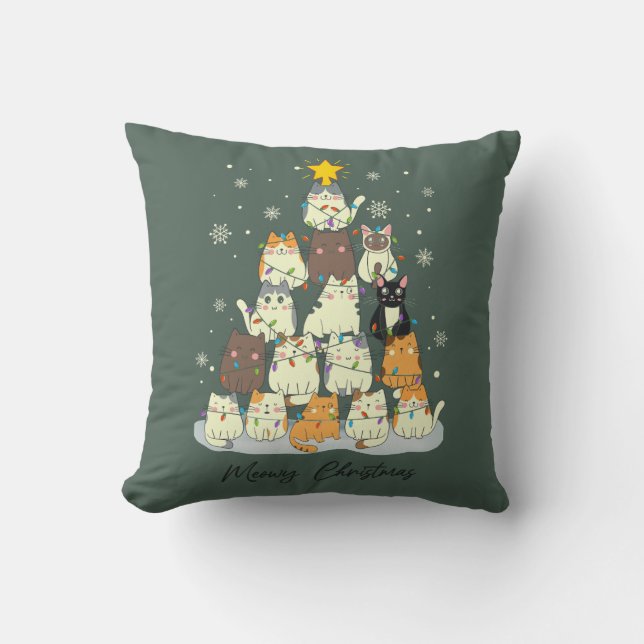 Almofada Natal Felino — Árvore de Natal de Gato Fofa (Frente)