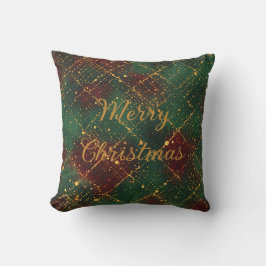 Almofada Natal, Feliz Natal, Padrão Verde Vermelho Dourado