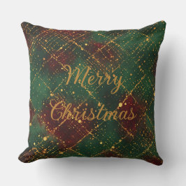Almofada Natal, Feliz Natal, Padrão Verde Vermelho Dourado